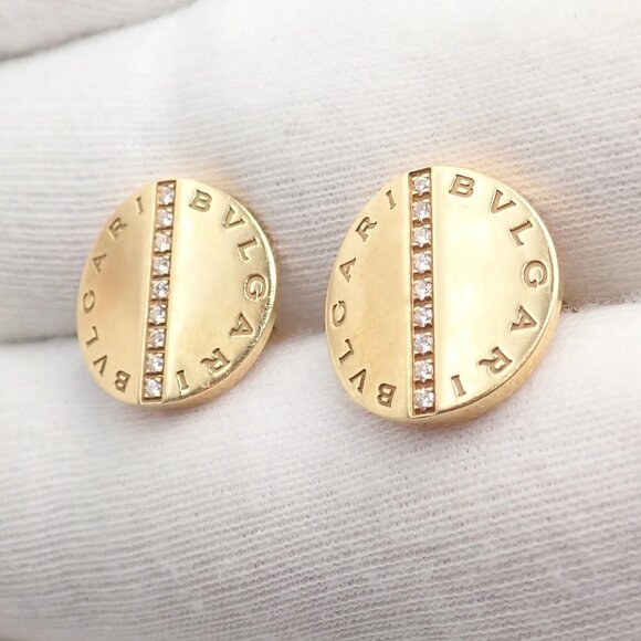 Authentic! Bvlgari Bulgari 18k Yellow Gold Diamond Classic Round Cufflinks - Picture 7 of 11